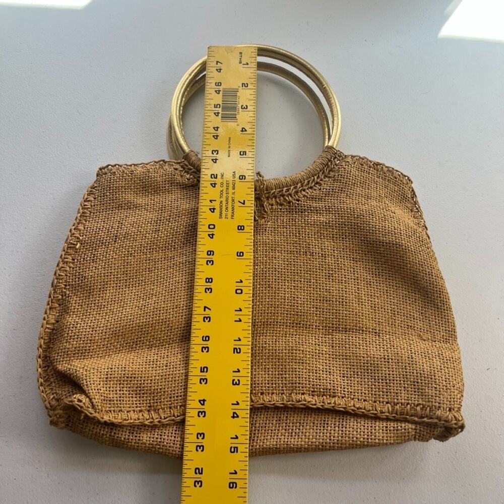 Boho Handmade Paper Bag Vintage 70s Tote Bag Beach Picnic Wood Button Closure - Picture 3 of 12